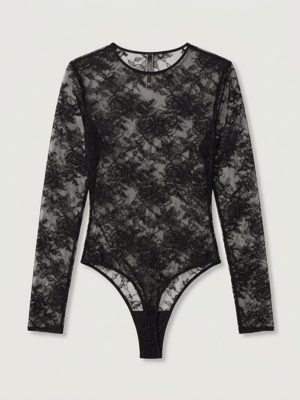 New! Victoria's Secret Black Sheer Rose Lace Long-Sleeve Bodysuit L 40106
